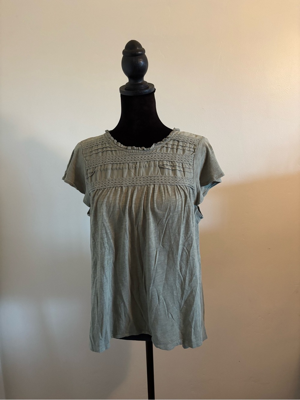 Ella Moss Sage Green Short Sleeve Smocked Yoke Top